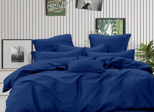 Наволочки 2 шт Страйп-Сатин Синие (вертикальная полоса)